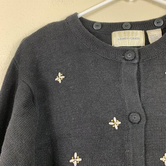 VTG Lemon Grass Ugly Christmas Sweater Reindeer Knit Cardigan M Cottaagecore - Picture 2 of 7